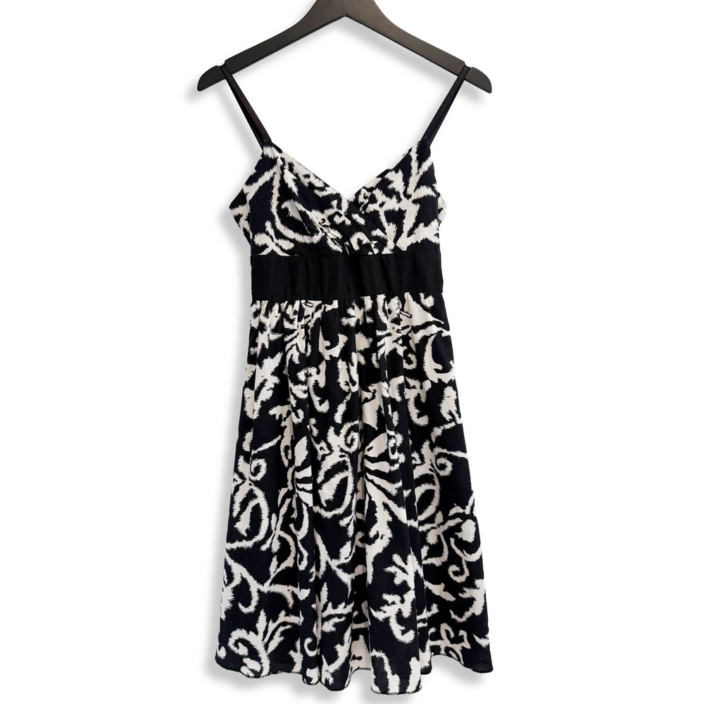 Derek Heart Fit and Flare Dress Black White Abstract Tie Back Y2K Summer